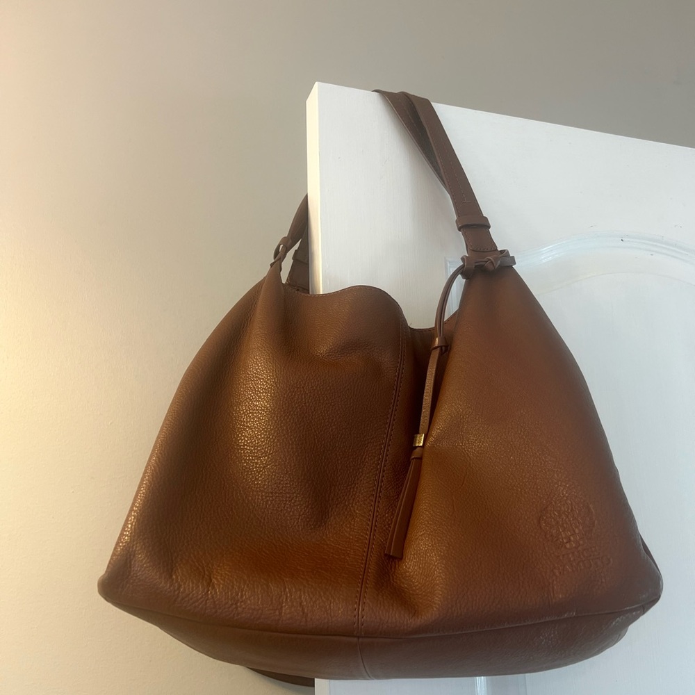 Vince Camuto brown leather tote bag with 3 sections